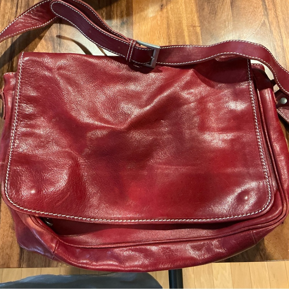 Red Leather Messenger Bag Vera Pelle- Italy